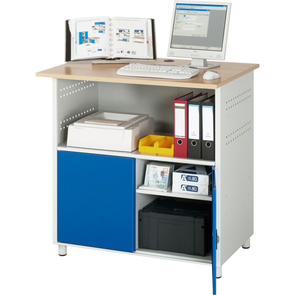 Produktabbildung Nr. 3: RAU Computer-Tisch, HxBxT 1.100 x 1.100 x 800 mm, Buche Dekor Arbeitsplatte, mit 2 Flügeltüren und Steckdosenleiste