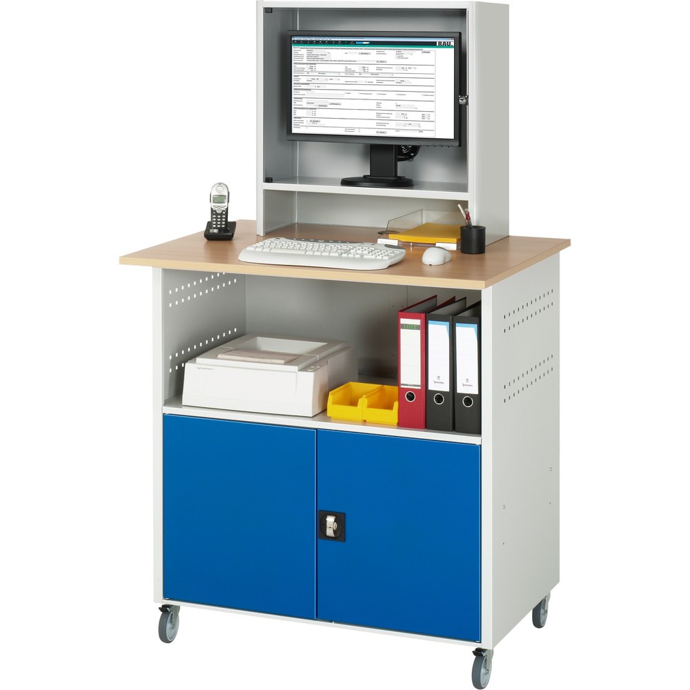 Produktabbildung Nr. 2: RAU Computer-Tisch, HxBxT 1.860 x 1.100 x 800 mm, Buche Dekor Arbeitsplatte, mit 2 Flügeltüren, Steckdosenleiste und Monitorgehäuse
