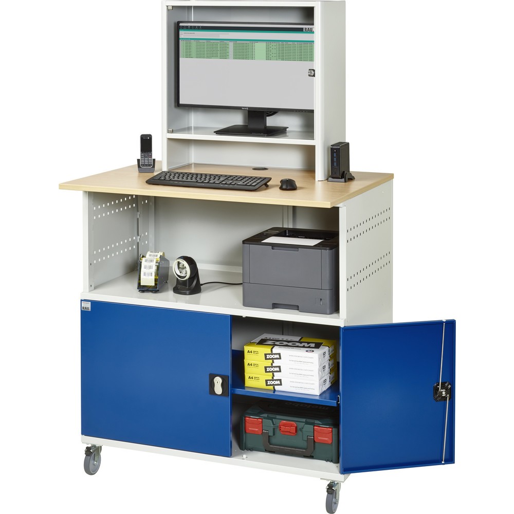 Produktabbildung Nr. 5: RAU Computer-Tisch, HxBxT 1.860 x 1.100 x 800 mm, Buche Dekor Arbeitsplatte, mit 2 Flügeltüren und Monitorfach