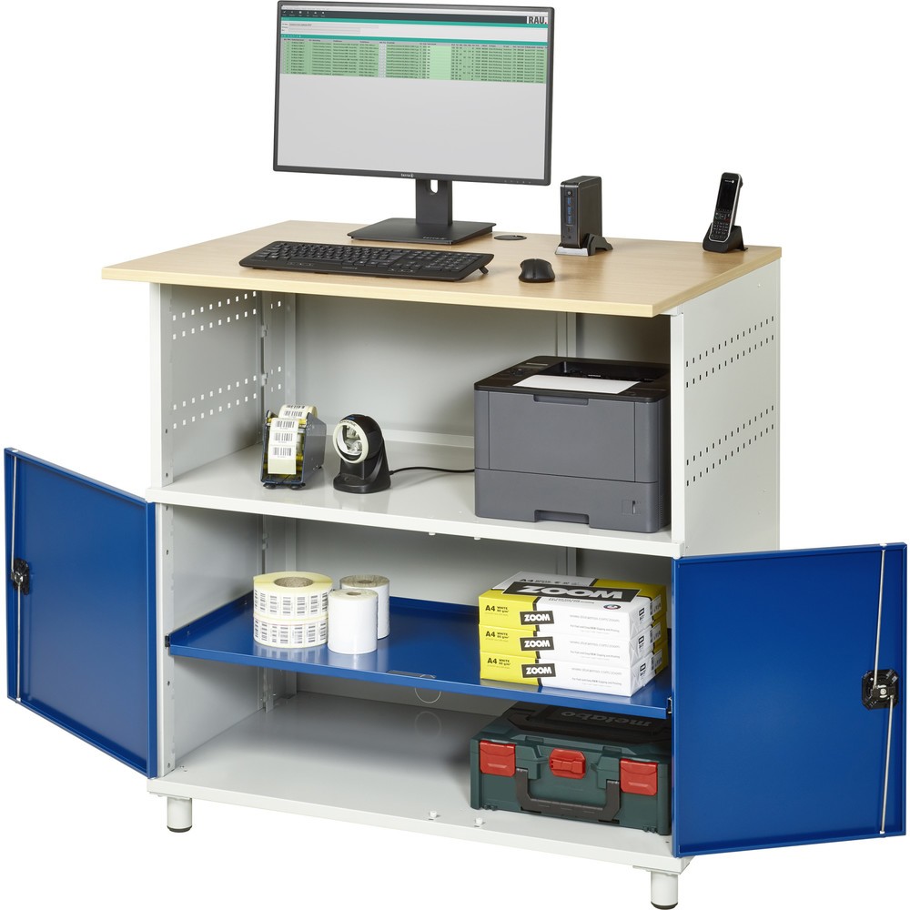 Produktabbildung Nr. 1: RAU Computer-Tisch, HxBxT 1.100 x 1.100 x 800 mm, Buche Dekor Arbeitsplatte, mit 2 Flügeltüren