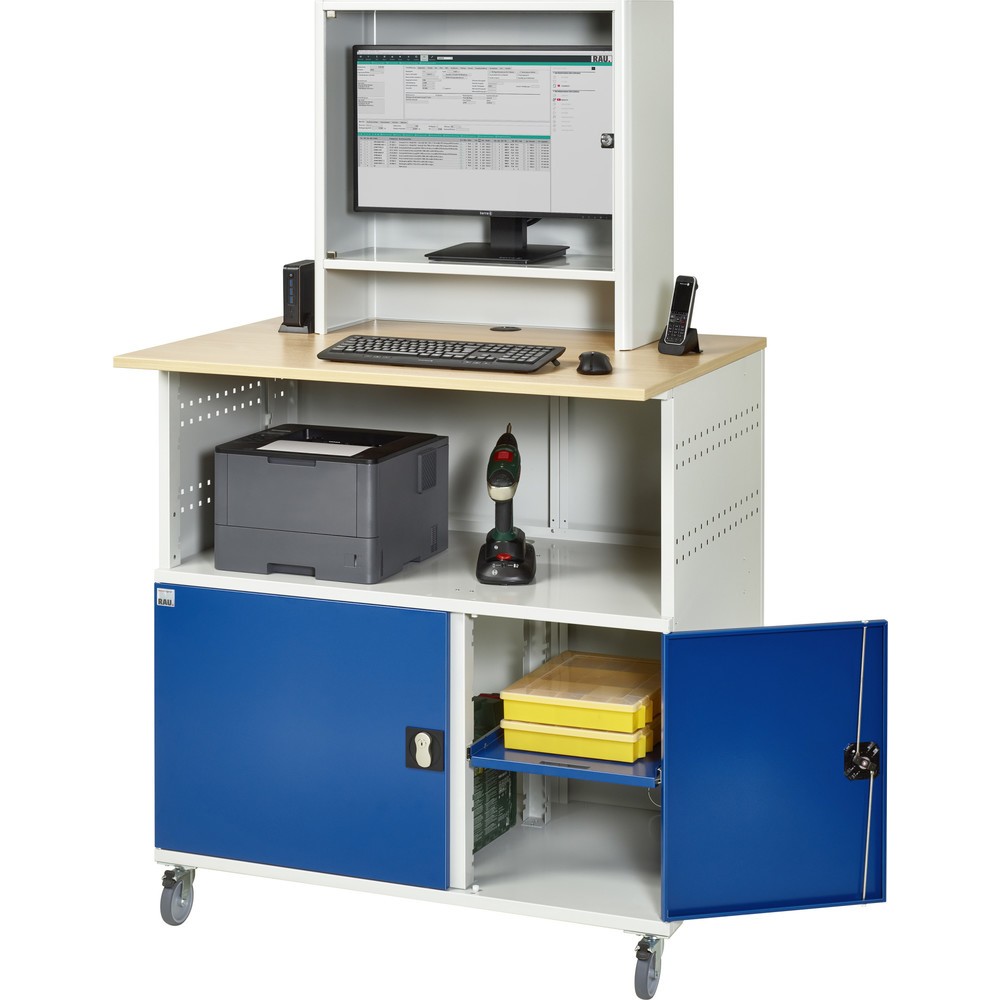 Produktabbildung Nr. 4: RAU Computer-Tisch, HxBxT 1.860 x 1.100 x 800 mm, Buche Dekor Arbeitsplatte, mit 2 Flügeltüren, Steckdosenleiste und Monitorgehäuse