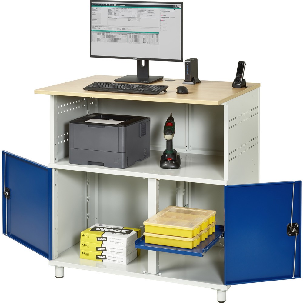 Produktabbildung Nr. 4: RAU Computer-Tisch, HxBxT 1.100 x 1.100 x 800 mm, Buche Dekor Arbeitsplatte, mit 2 Flügeltüren und Steckdosenleiste