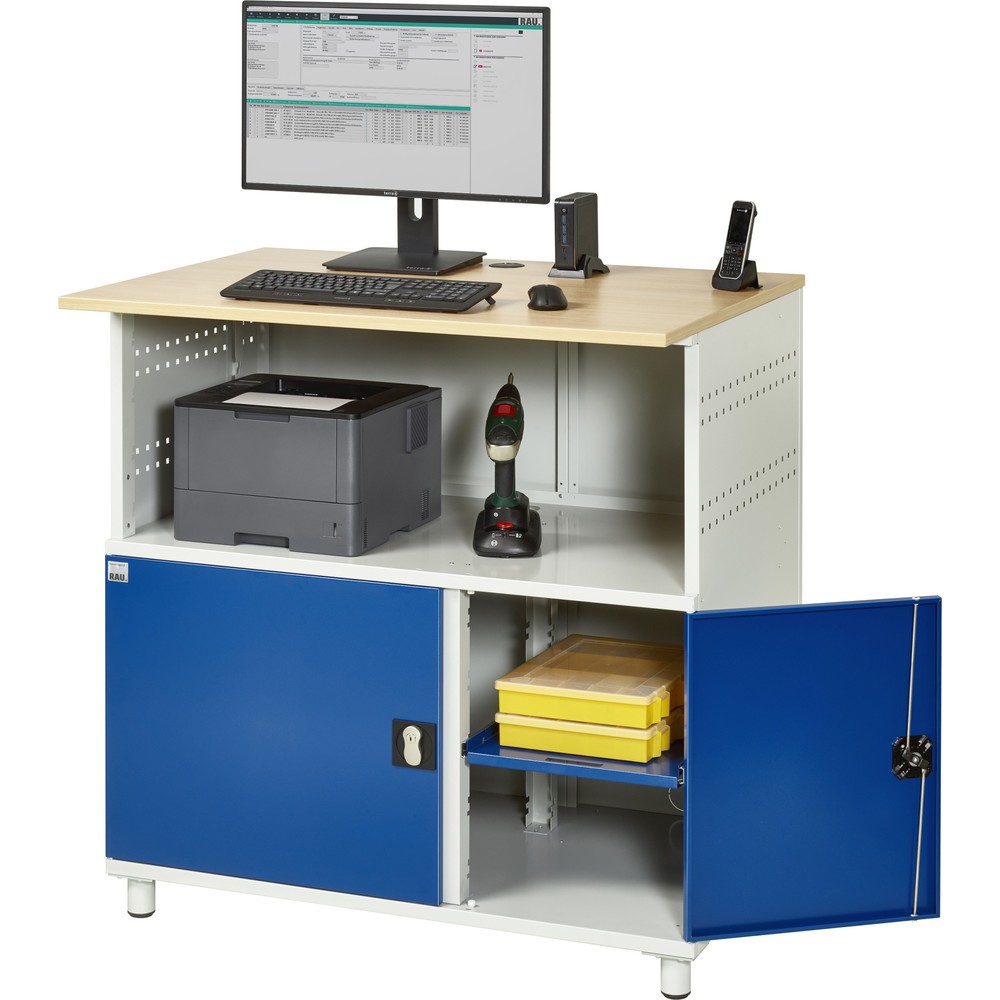 Produktabbildung Nr. 5: RAU Computer-Tisch, HxBxT 1.100 x 1.100 x 800 mm, Buche Dekor Arbeitsplatte, mit 2 Flügeltüren und Steckdosenleiste