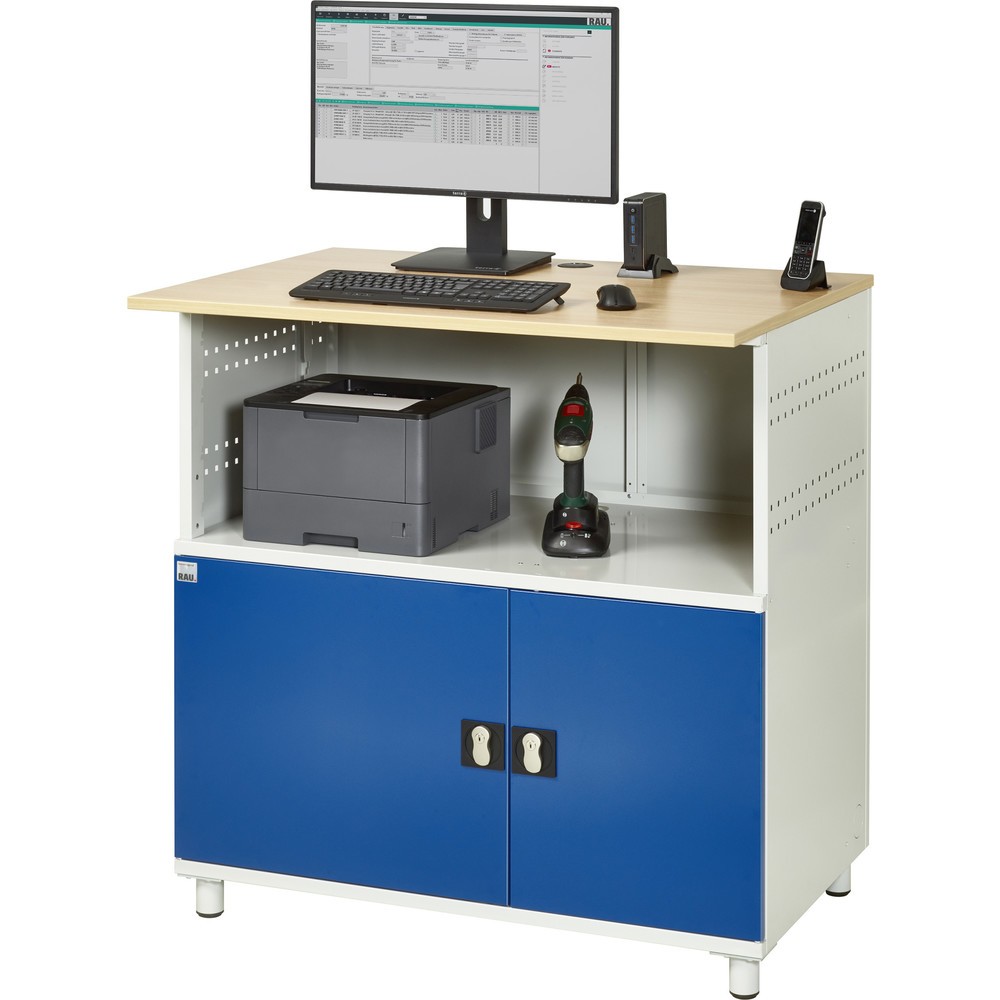 Produktabbildung Nr. 6: RAU Computer-Tisch, HxBxT 1.100 x 1.100 x 800 mm, Buche Dekor Arbeitsplatte, mit 2 Flügeltüren und Steckdosenleiste