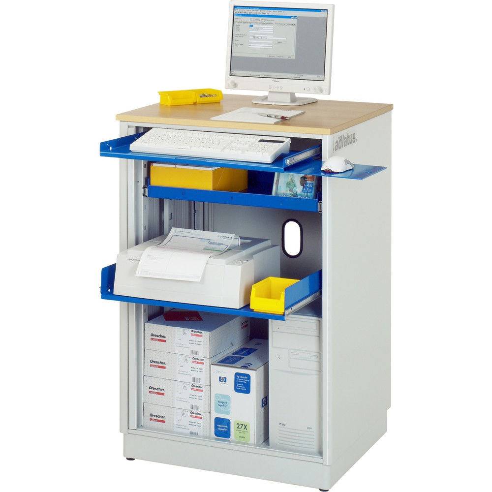 Product afbeelding: RAU computerstations, h x b x d 1.100 x 720 x 660 mm, werkblad met beukendecor, met rolluik, contactdooslijst
