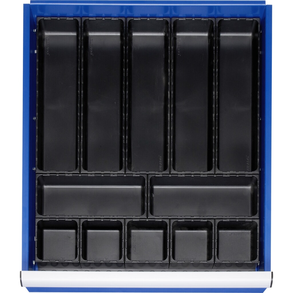 Produktabbildung: RAU Einteilungsset für Schublade, HxBxT 48 x 490 x 560 mm, mit Bodenplatte und 5 Boxen, Größe L für Fronthöhe 60-360 mm