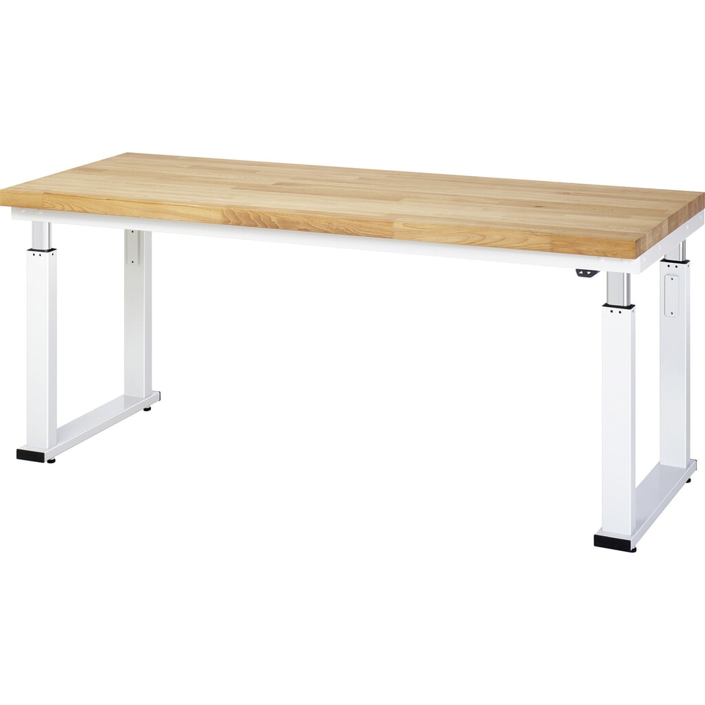 Produktabbildung: RAU elektrisch höhenverstellbare Werkbank Serie adlatus 600, HxBxT 740-1.140 x 2.000 x 700 mm, Arbeitsplatte Buche