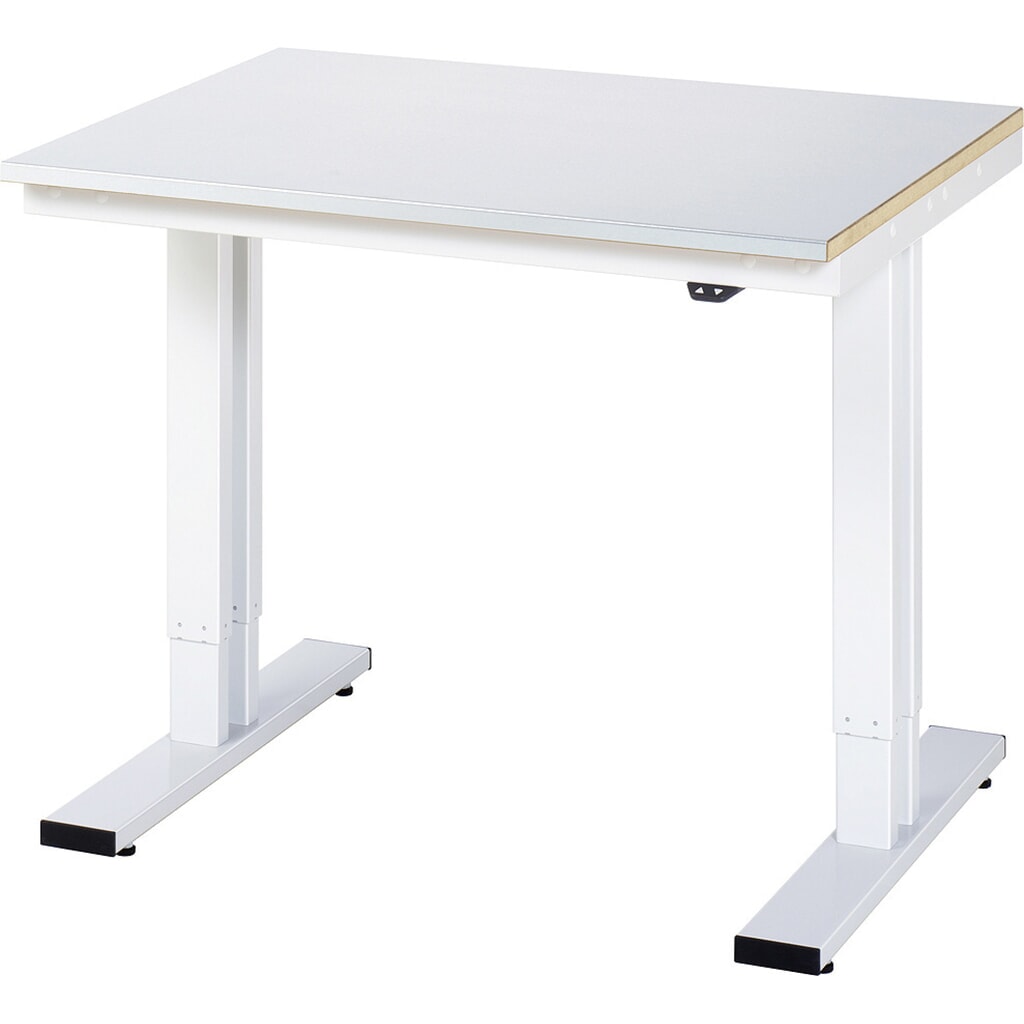 RAU elektrisch höhenverstellbarer Werktisch Serie adlatus 300, HxBxT 720-1.120 x 1.000 x 800 mm, Stahlblechbelag Arbeitsplatte Produktabbildung: RAU elektrisch höhenverstellbarer Werktisch Serie adlatus 300, HxBxT 720-1.120 x 1.000 x 800 mm, Stahlblechbelag Arbeitsplatte