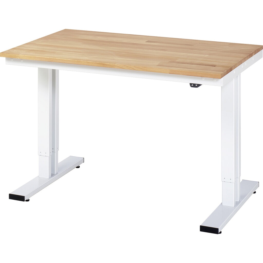 RAU elektrisch höhenverstellbarer Werktisch Serie adlatus 300, HxBxT 720-1.120 x 1.250 x 800 mm, Arbeitsplatte Buchet Produktabbildung: RAU elektrisch höhenverstellbarer Werktisch Serie adlatus 300, HxBxT 720-1.120 x 1.250 x 800 mm, Arbeitsplatte Buchet