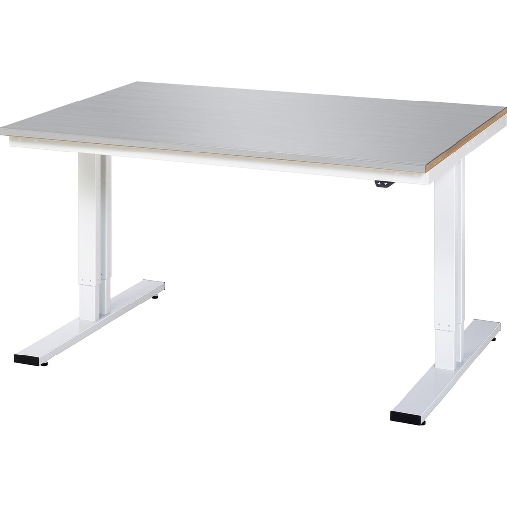 RAU elektrisch höhenverstellbarer Werktisch Serie adlatus 300, HxBxT 720-1.120 x 1.500 x 1.000 mm, Edelstahlblech-Belag Arbeitsplatte Produktabbildung: RAU elektrisch höhenverstellbarer Werktisch Serie adlatus 300, HxBxT 720-1.120 x 1.500 x 1.000 mm, Edelstahlblech-Belag Arbeitsplatte