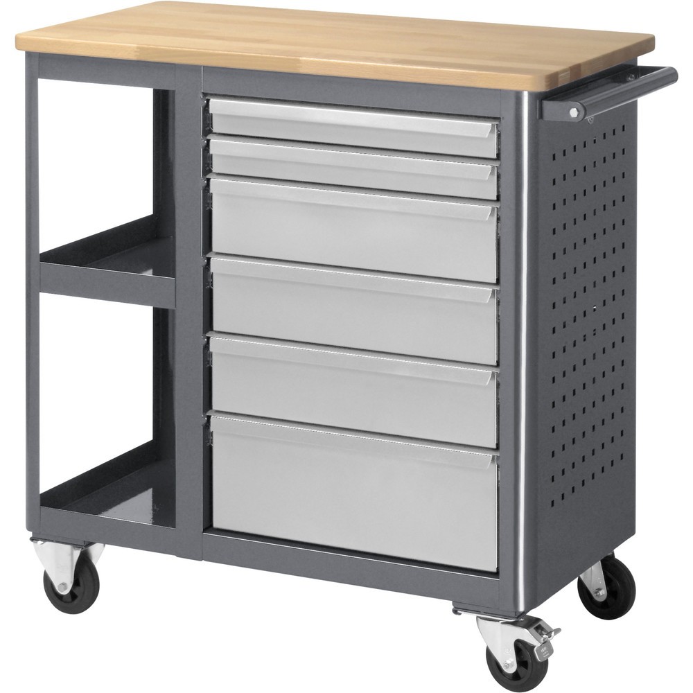 N° de l'image du produit 1 : RAU Établi à roulettes Série adlatus, HxlxP 950 x 960 x 450 mm, 6 tiroirs 2 x 65, 3 x 125, 1 x 90 mm, plan de travail en hêtre