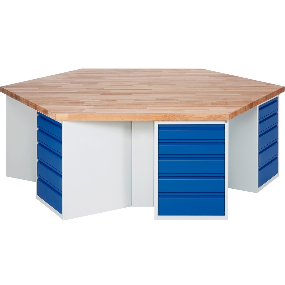 Illustration du produit: RAU Établi de groupe série 4000, 6 caissons, HxlxP 840 x 2 700 x 2 340 mm, x tiroirs extractibles à 90 % 12 x 120 mm, 12 x 150 mm, 6 x 180 mm
