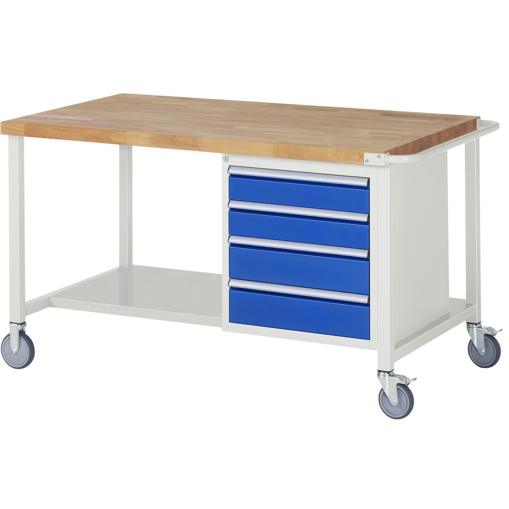 Illustration du produit: RAU Établi mobile série 8000, HxlxP 880 x 1 500 x 900 mm, 1 caisson sous plateau, avec 4 tiroirs