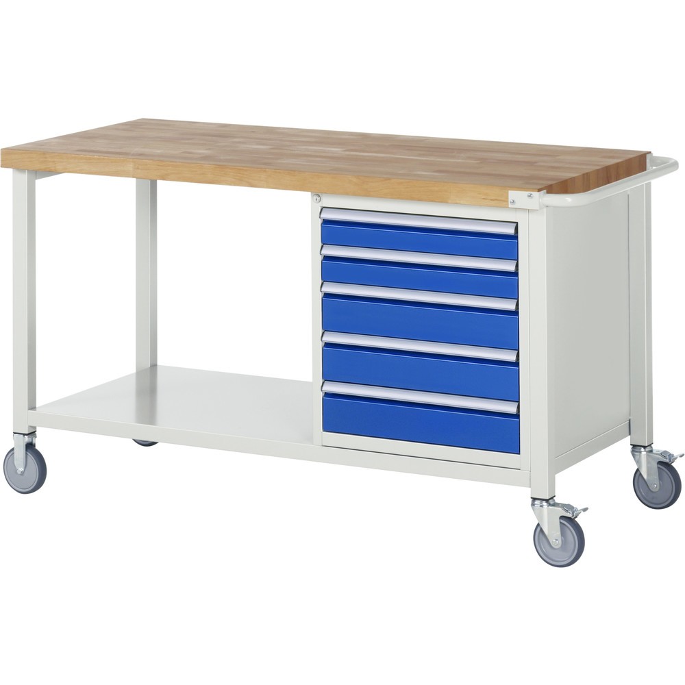 Illustration du produit: RAU Établi mobile série 8000, HxlxP 880 x 1 500 x 700 mm, 1 caisson sous plateau, avec 5 tiroirs