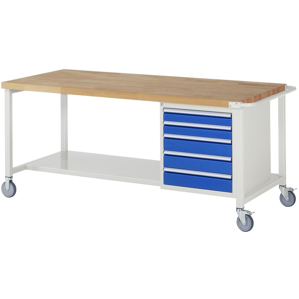 Illustration du produit: RAU Établi mobile série 8000, HxlxP 880 x 2 000 x 900 mm, 1 caisson sous plateau, avec 5 tiroirs