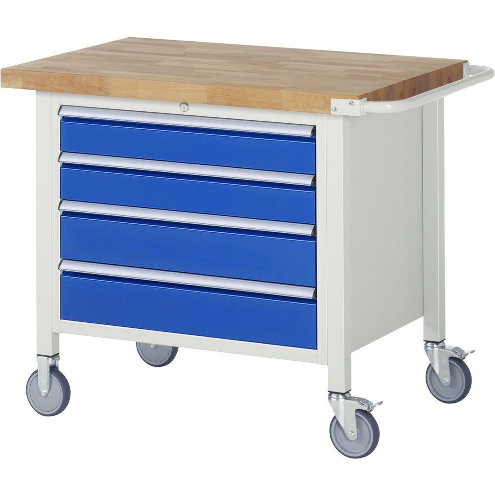 Illustration du produit: RAU Établi mobile série 8000, HxlxP 880 x 1 000 x 700 mm, 4 tiroirs extractibles à 90 % 2 x 120, 2 x 150 mm, capacité de charge des tiroirs 75 kg