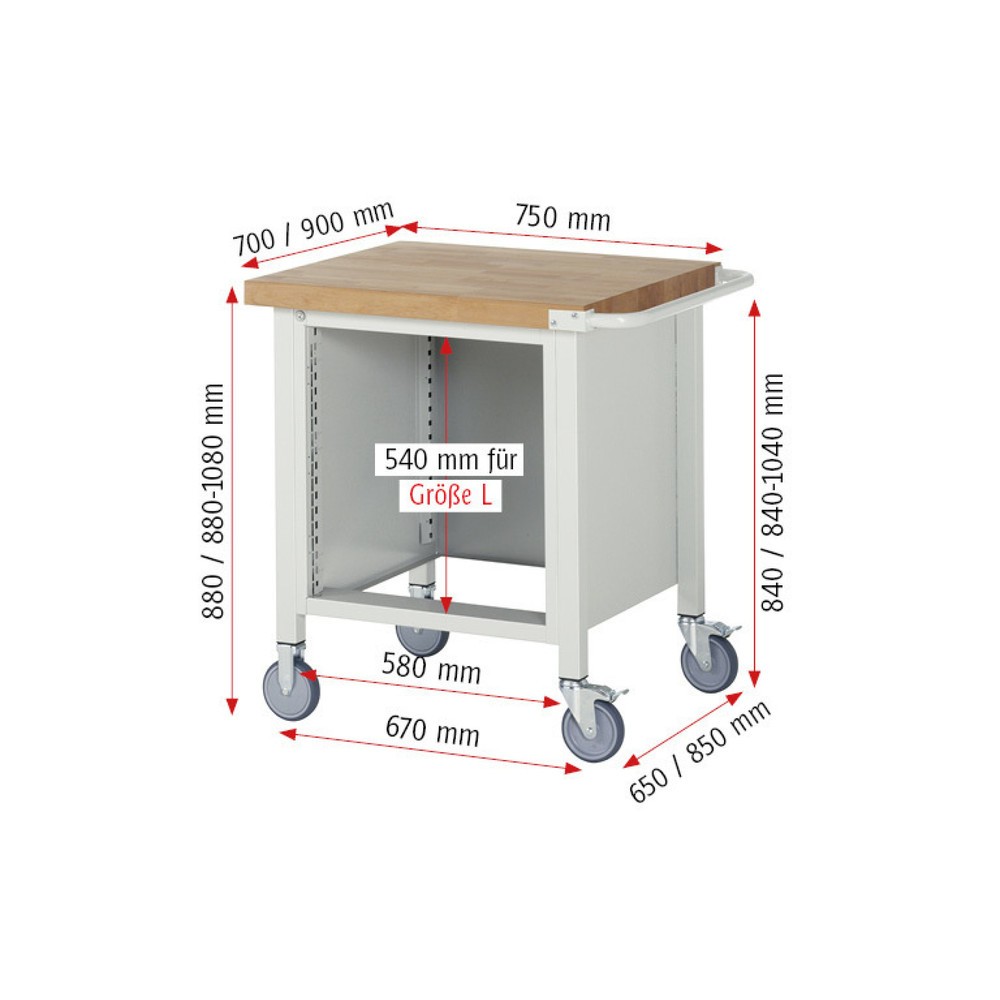 N° de l'image du produit 8 : RAU établi mobile série 8000, 1 caisson, HxlxP 880-1 080 x 750 x 700 mm, 3 tiroirs 3 x 180 mm