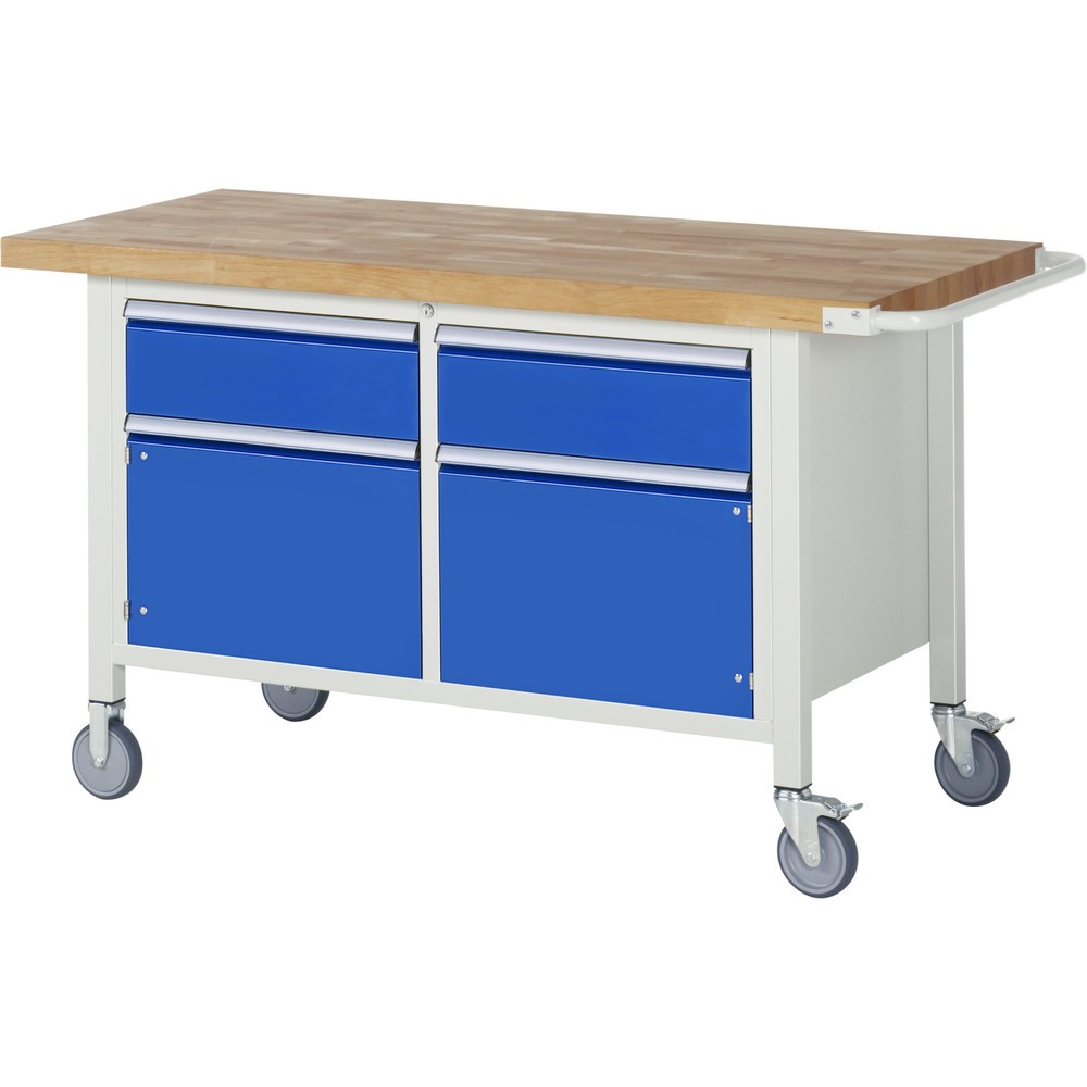 Illustration du produit: RAU Établi mobile série 8000, HxlxP 880 x 1 500 x 700 mm, 1 double caisson sous plateau, avec 2 tiroirs et 2 portes battantes