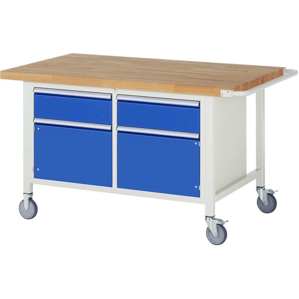Illustration du produit: RAU Établi mobile série 8000, HxlxP 880 x 1 500 x 900 mm, 1 double caisson sous plateau, avec 2 tiroirs et 2 portes battantes