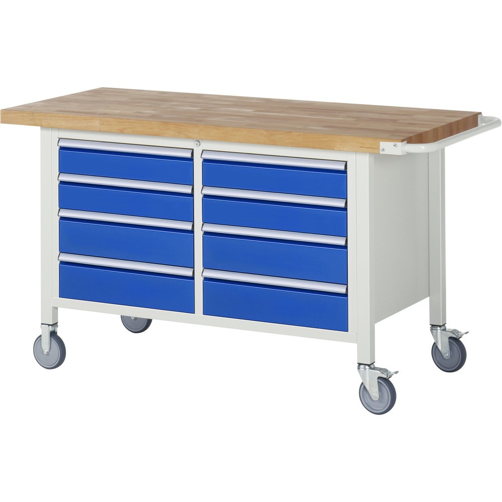N° de l'image du produit 1 : RAU Établi mobile série 8000, 1 double caisson, HxlxP 880-1 080 x 1 500 x 700 mm, 8 tiroirs extractibles à 90 %