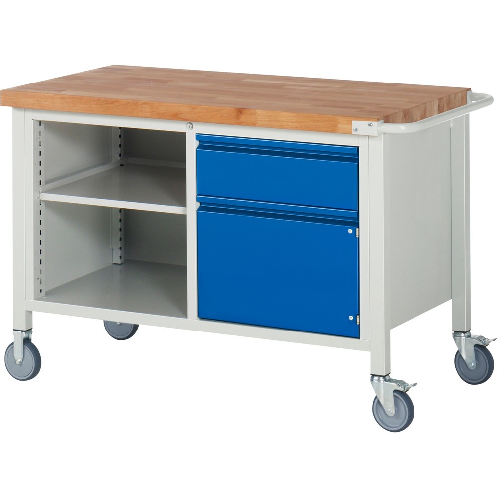 Illustration du produit: RAU Établi mobile série 8000, 1 caisson double, 1 tablette, 1 porte battante, HxlxP 880 x 1 250 x 700 mm, 1 tiroir 1 x 180 mm
