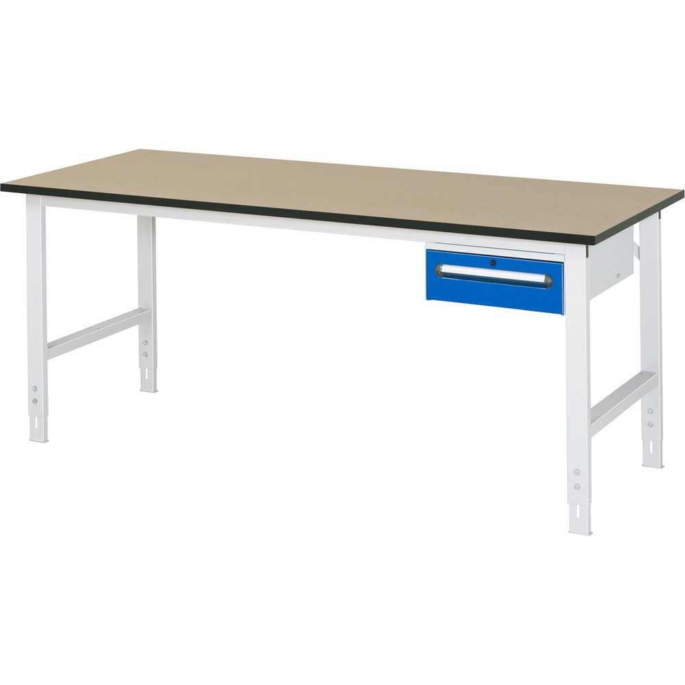 Illustration du produit: RAU Table de travail réglable en hauteur Série TOM, HxlxP 760-1 080 x 2 500 x 800 mm, 1 tiroir, plan de travail en MDF
