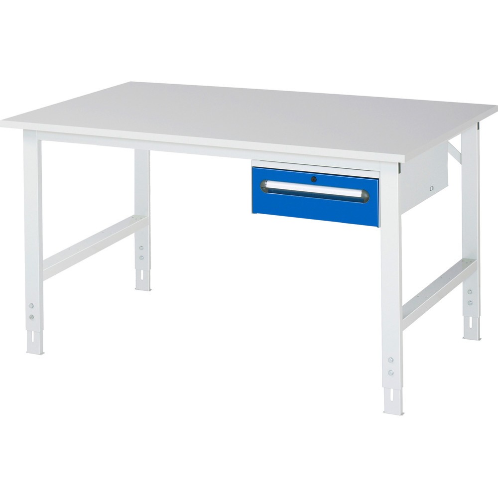 Illustration du produit: RAU Table de travail réglable en hauteur Série TOM, HxlxP 760-1 080 x 1 500 x 1 000 mm, 1 tiroir, plan de travail avec revêtement en mélamine