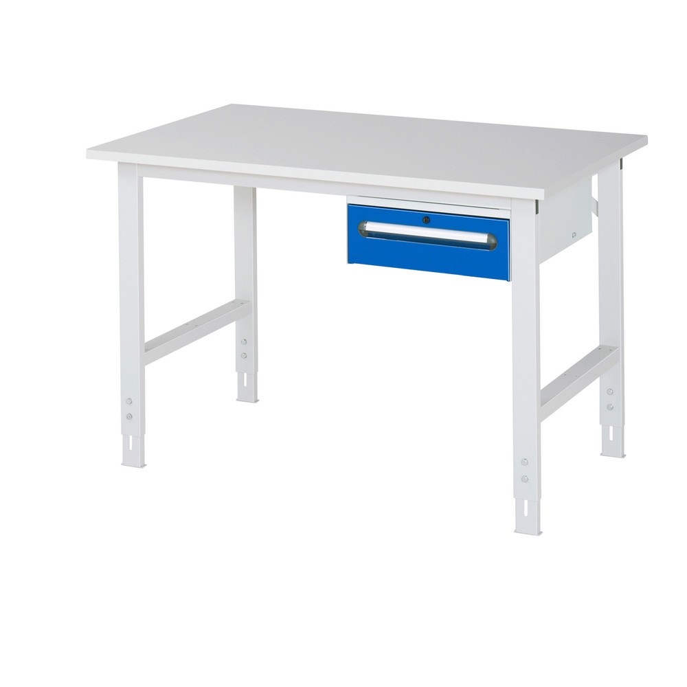 Illustration du produit: RAU Table de travail réglable en hauteur Série TOM, HxlxP 760-1 080 x 1 250 x 800 mm, 1 tiroir, plan de travail avec revêtement en mélamine