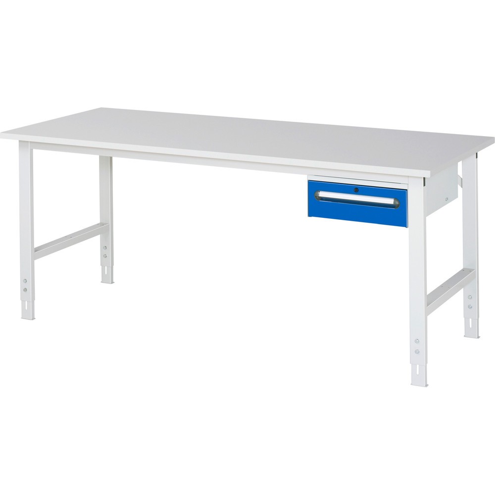 Illustration du produit: RAU Table de travail réglable en hauteur Série TOM, HxlxP 760-1 080 x 2 500 x 800 mm, 1 tiroir, plan de travail avec revêtement en mélamine