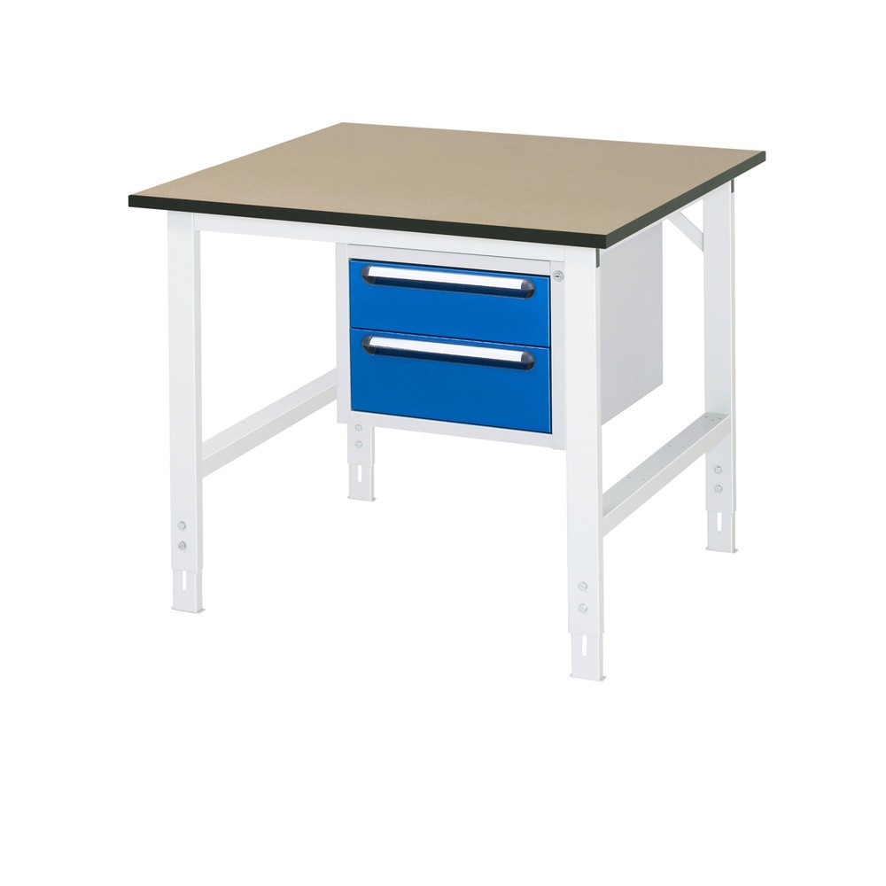 Illustration du produit: RAU Établi réglable en hauteur série TOM, HxlxP 760-1 080 x 1 000 x 1 000 mm, 2 tiroirs, Plan de travail en MDF