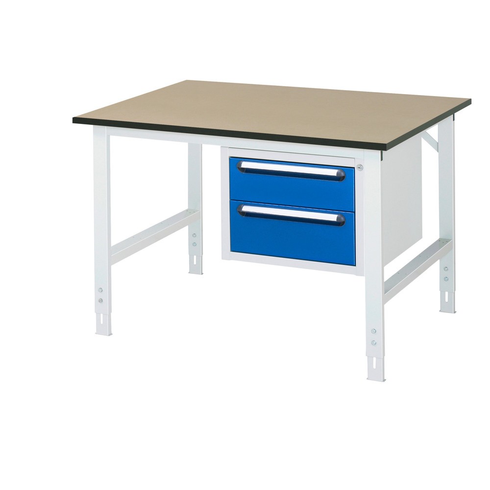Illustration du produit: RAU Établi réglable en hauteur série TOM, HxlxP 760-1 080 x 1 250 x 1 000 mm, 2 tiroirs, Plan de travail en MDF