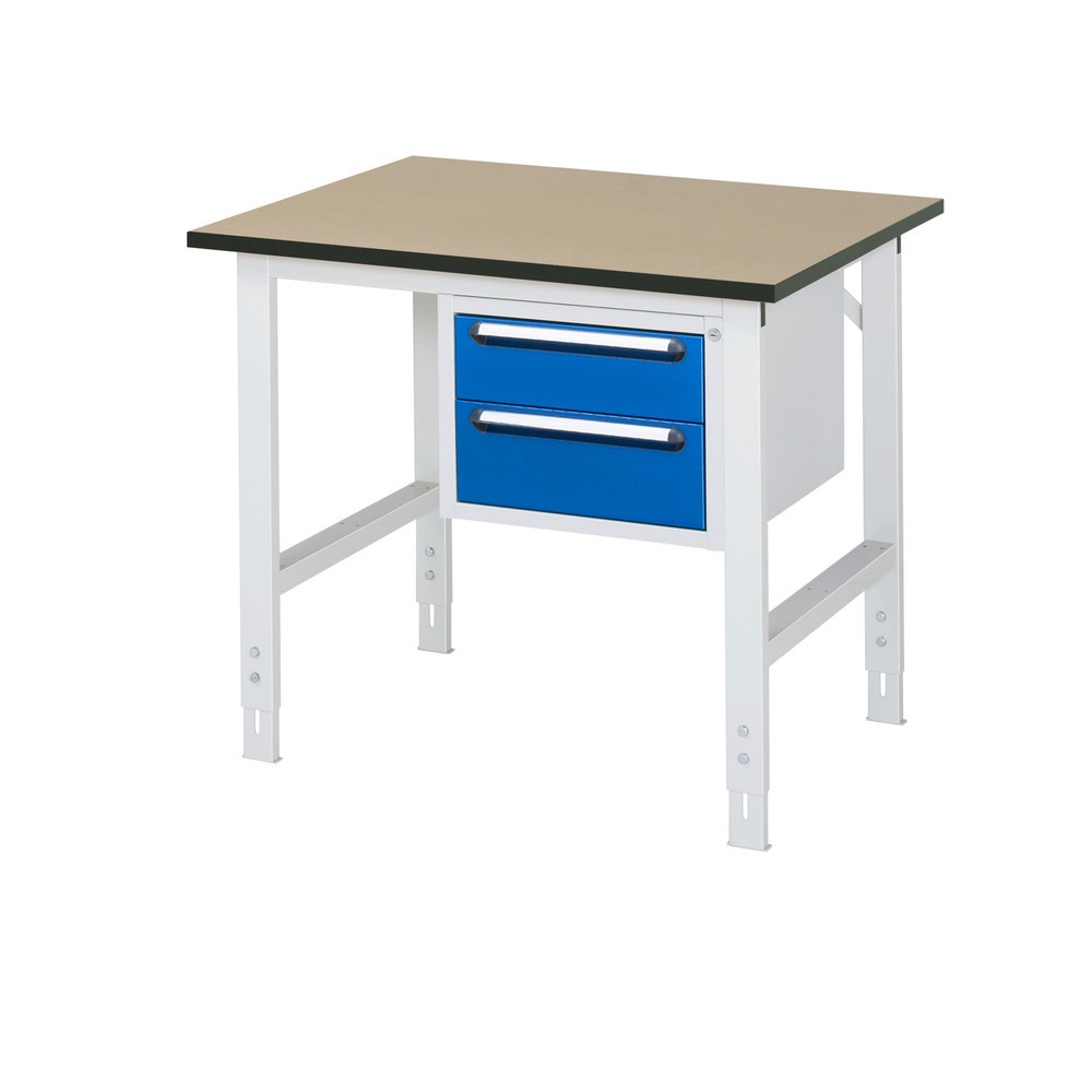 Illustration du produit: RAU Table de travail réglable en hauteur Série TOM, HxlxP 760-1 080 x 1 000 x 800 mm, 2 tiroirs, plan de travail en MDF