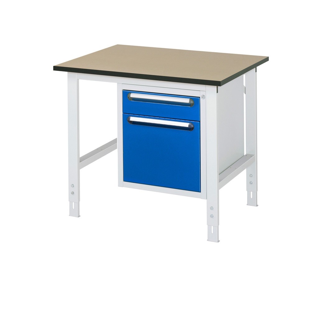 Illustration du produit: RAU Table de travail réglable en hauteur Série TOM, HxlxP 760-1 080 x 1 000 x 800 mm, 2 tiroirs, plan de travail en MDF