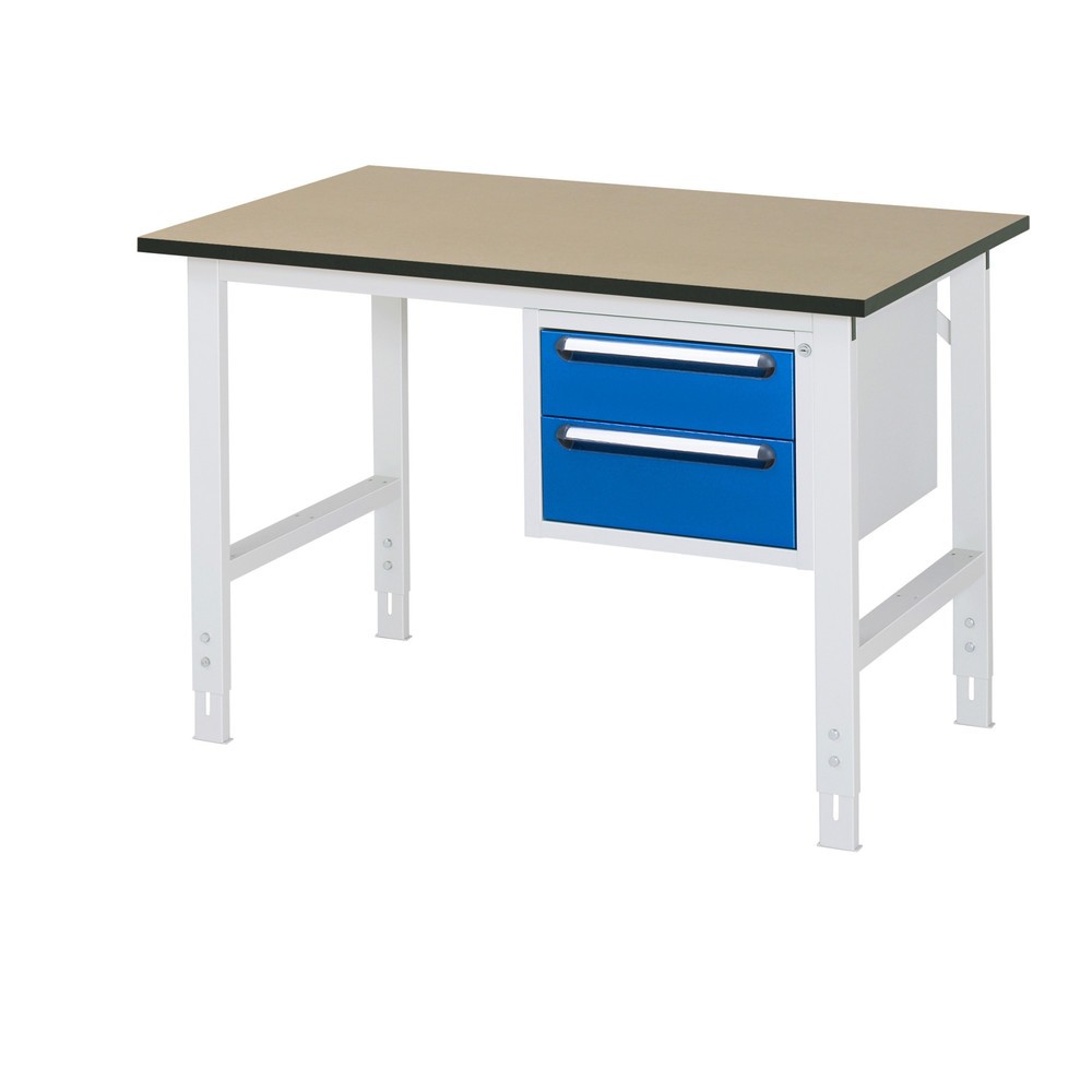 Illustration du produit: RAU Table de travail réglable en hauteur Série TOM, HxlxP 760-1 080 x 1 250 x 800 mm, 2 tiroirs, plan de travail en MDF