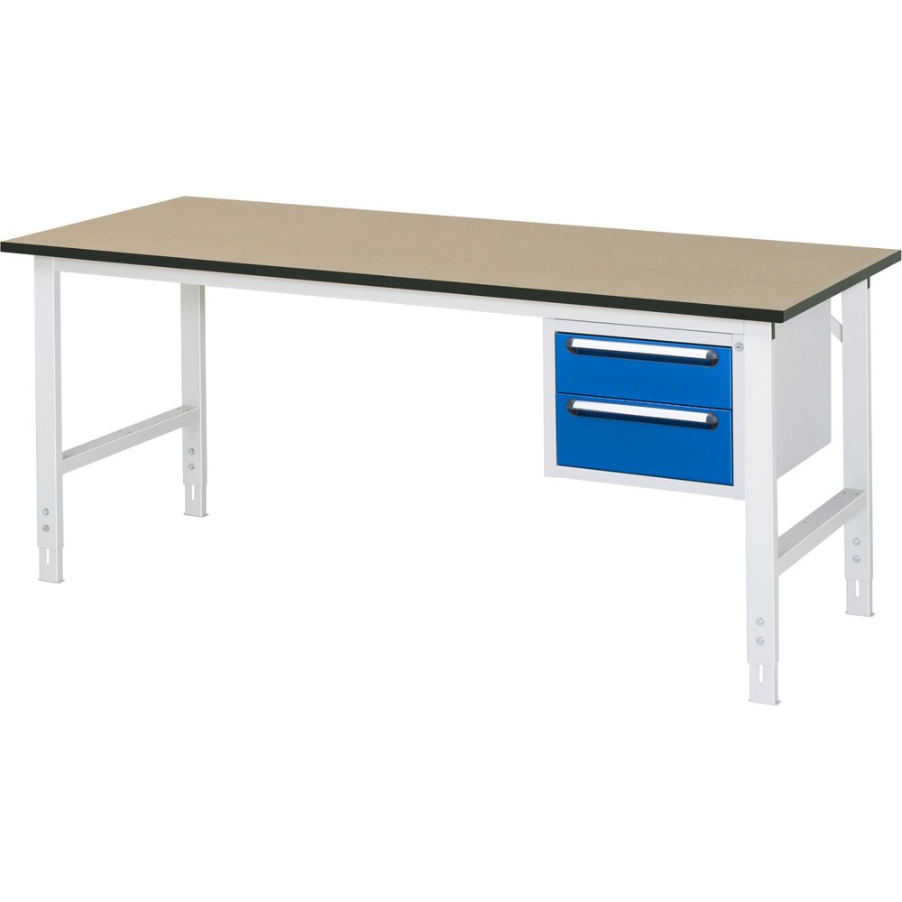 Illustration du produit: RAU Table de travail réglable en hauteur Série TOM, HxlxP 760-1 080 x 2 500 x 800 mm, 2 tiroirs, plan de travail en MDF