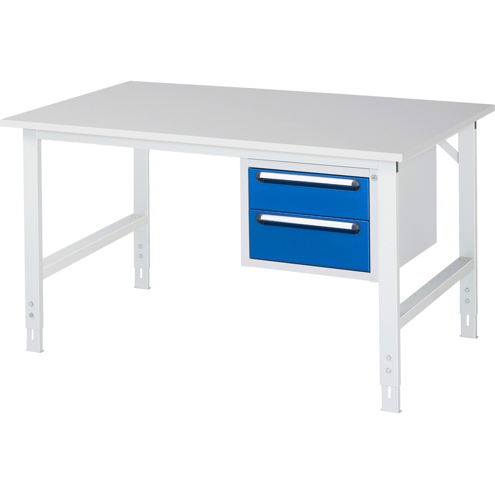 Illustration du produit: RAU Table de travail réglable en hauteur Série TOM, HxlxP 760-1 080 x 1 500 x 1 000 mm, 2 tiroirs, plan de travail avec revêtement en mélamine