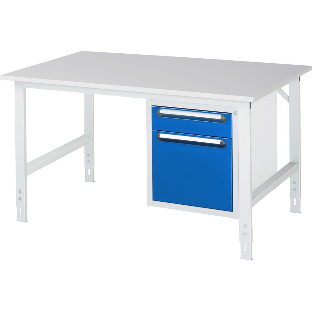 Illustration du produit: RAU Table de travail réglable en hauteur Série TOM, HxlxP 760-1 080 x 1 500 x 1 000 mm, 2 tiroirs, plan de travail avec revêtement en mélamine