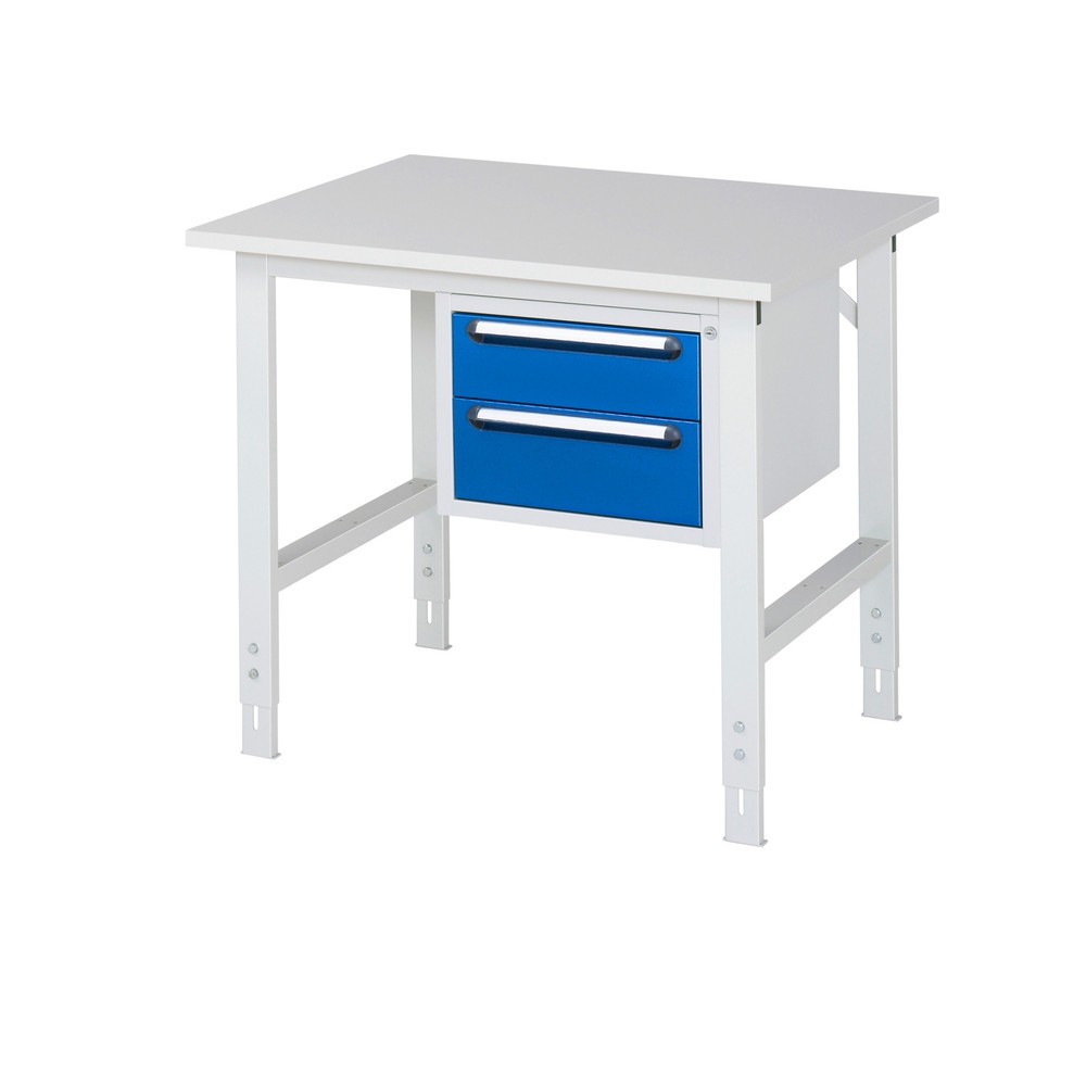 Illustration du produit: RAU Table de travail réglable en hauteur Série TOM, HxlxP 760-1 080 x 1 000 x 800 mm, 2 tiroirs, plan de travail avec revêtement en mélamine