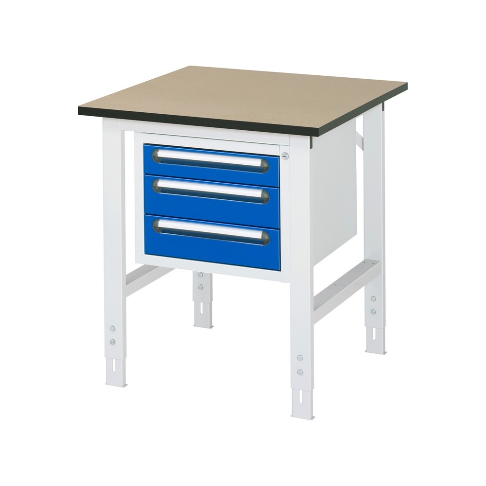Illustration du produit: RAU Table de travail réglable en hauteur Série TOM, HxlxP 760-1 080 x 750 x 800 mm, 3 tiroirs, plan de travail en MDF