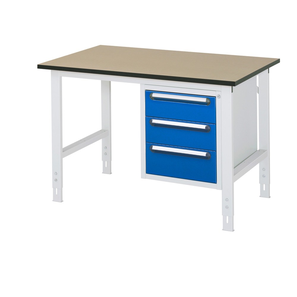 Illustration du produit: RAU Table de travail réglable en hauteur Série TOM, HxlxP 760-1 080 x 1 250 x 800 mm, 3 tiroirs, plan de travail en MDF