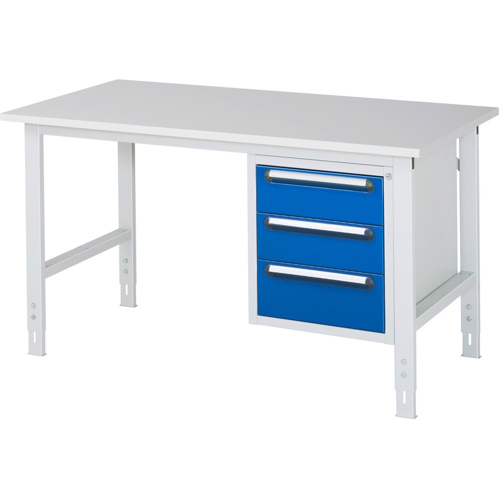 Illustration du produit: RAU Table de travail réglable en hauteur Série TOM, HxlxP 760-1 080 x 1 500 x 800 mm, 3 tiroirs, plan de travail avec revêtement en mélamine