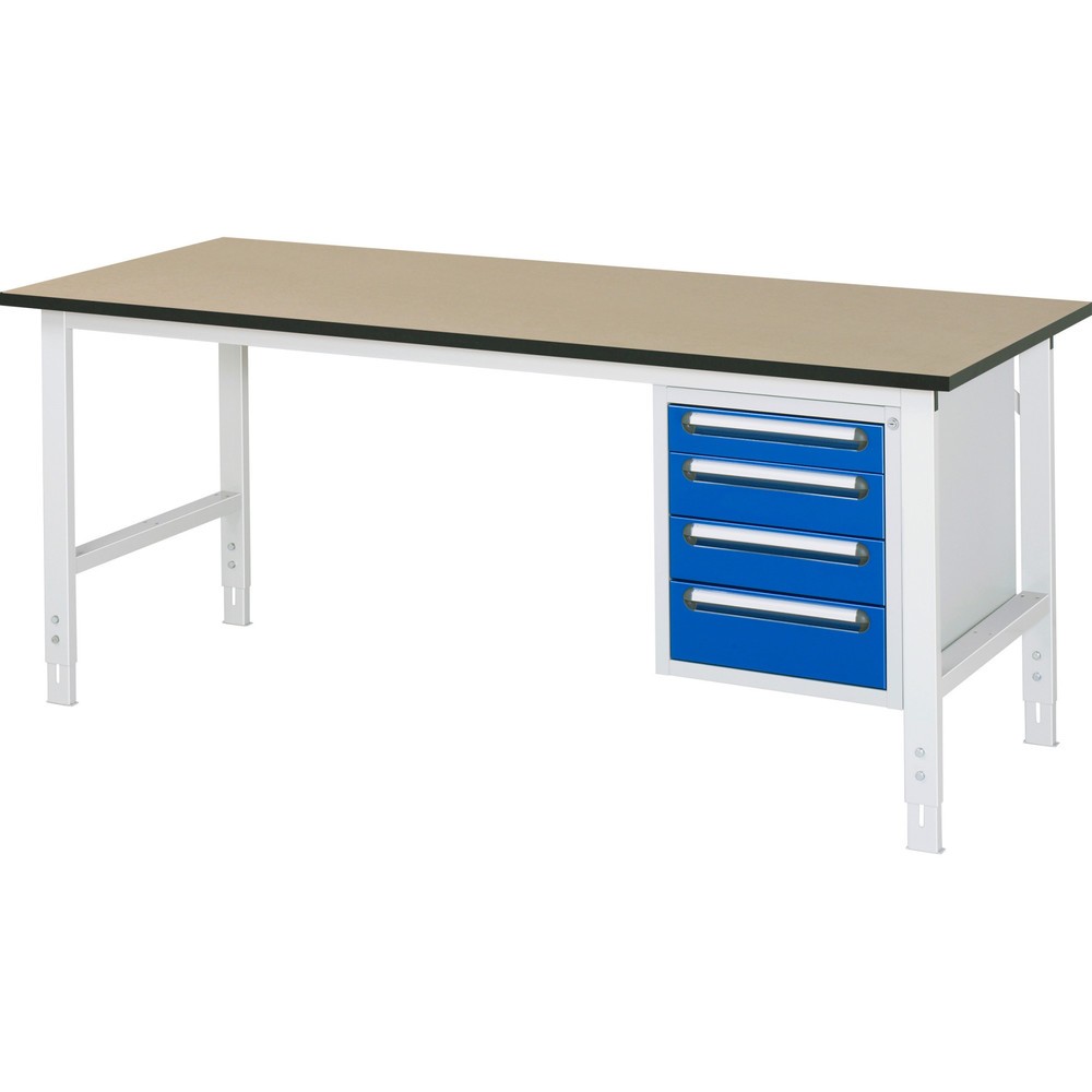 Illustration du produit: RAU Table de travail réglable en hauteur Série TOM, HxlxP 760-1 080 x 2 500 x 800 mm, 4 tiroirs, plan de travail en MDF