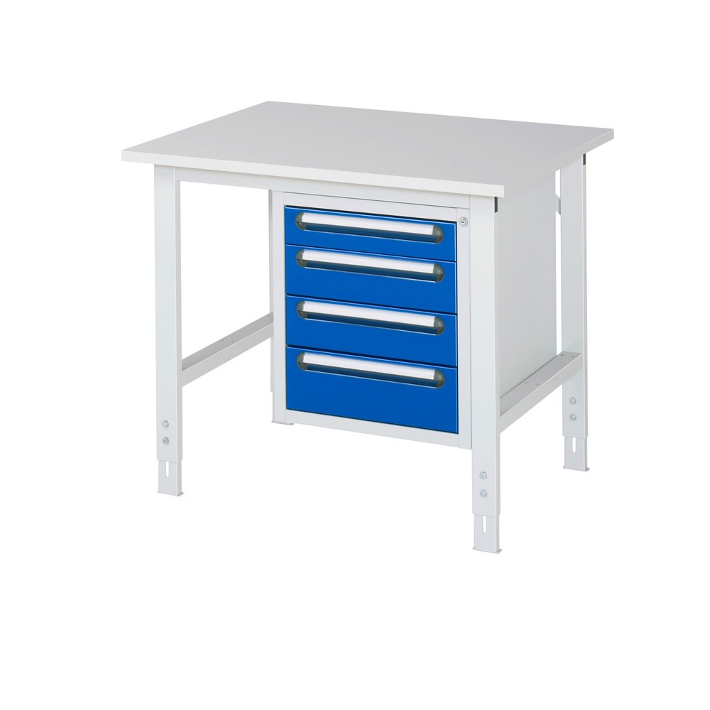 Illustration du produit: RAU Table de travail réglable en hauteur Série TOM, HxlxP 760-1 080 x 1 000 x 800 mm, 4 tiroirs, plan de travail avec revêtement en mélamine