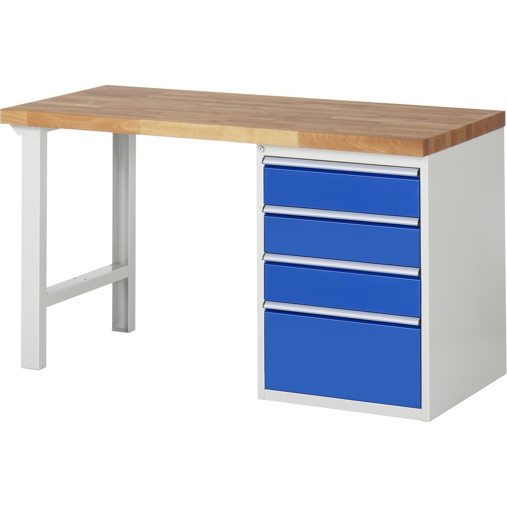 Illustration du produit: RAU Établi série 7000, HxlxP 890 x 1 500 x 700 mm, 1 caisson sous plateau à droite, avec 4 tiroirs