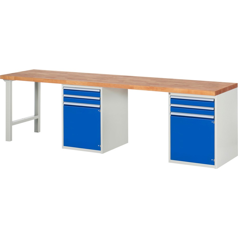 Illustration du produit: RAU Établi série 7000, 2 caissons, HxlxP 840 x 3 000 x 700 mm, 4 tiroirs extractible à 100 %, 1 tablette, 2 portes battantes