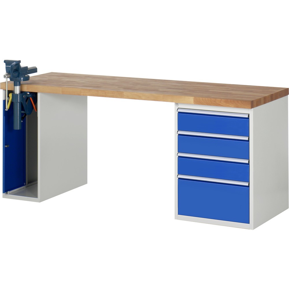 Illustration du produit: RAU Établi série 7000, 2 caissons, HxlxP 840 x 2 000 x 700 mm, 4 tiroirs extractibles à 100 % 3 x 150 mm, 1 x 270 mm, capacité de charge des tiroirs 100 kg