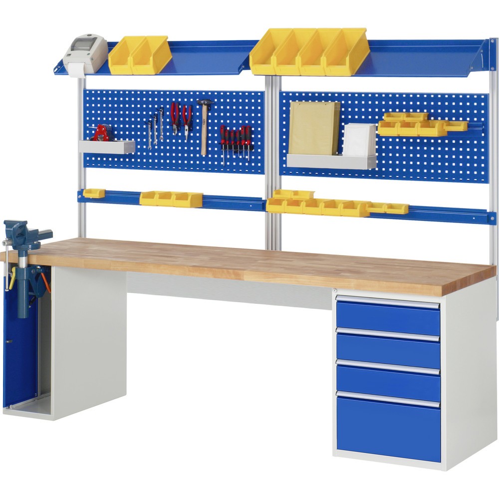 N° de l'image du produit 8 : RAU Établi série 7000, 2 caissons, HxlxP 890 x 2 500 x 700 mm, 4 tiroirs extractibles à 100%, capacité de charge des tiroirs 75 kg