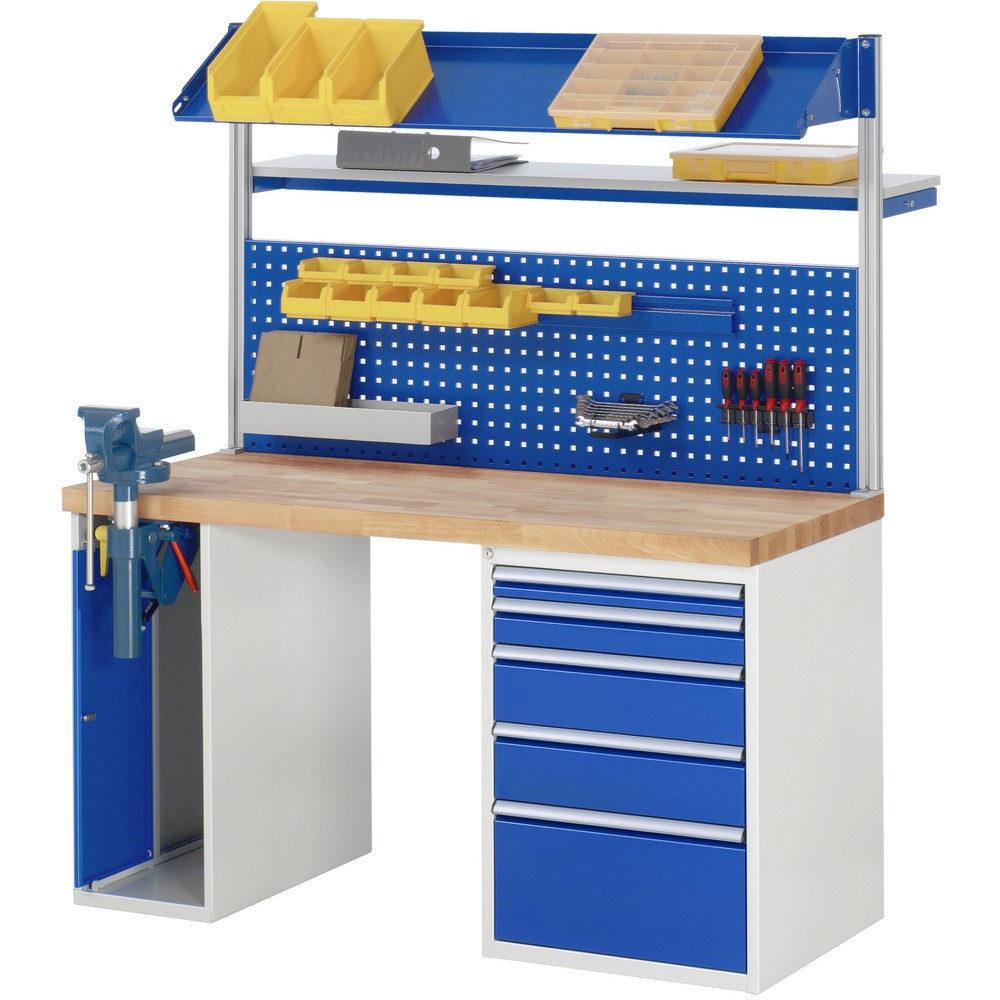 N° de l'image du produit 8 : RAU Établi série 7000, 2 caissons, HxlxP 890 x 1 500 x 700 mm, 4 tiroirs extractibles à 100%, capacité de charge des tiroirs 75 kg