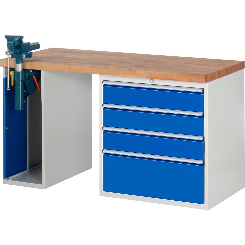 Illustration du produit: RAU Établi série 7000, 2 caissons, HxlxP 890 x 1 500 x 700 mm, 4 tiroirs extractibles à 100%, capacité de charge des tiroirs 75 kg