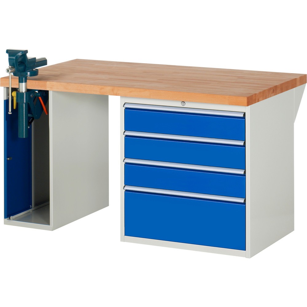 Illustration du produit: RAU Établi série 7000, 2 caissons, HxlxP 890 x 1 500 x 900 mm, 4 tiroirs extractibles à 90%, capacité de charge des tiroirs 75 kg